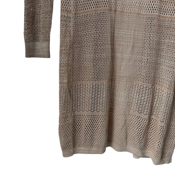 White House Black Market Long Open Cardigan Small Beige Pointelle Open Knit READ - Picture 9 of 13